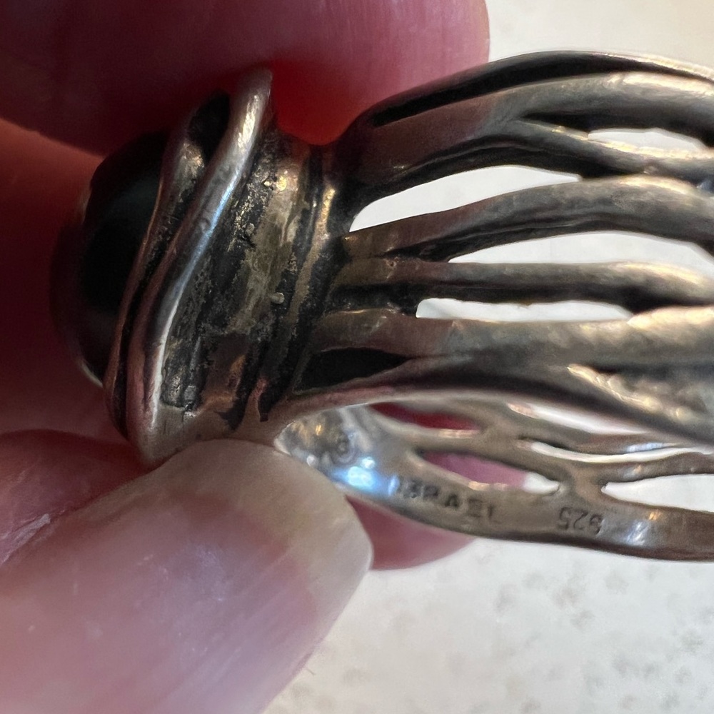 Wide Open Weave Sterling Sterling Brown Pearl Ring. Size 6 - Picture 3 of 6